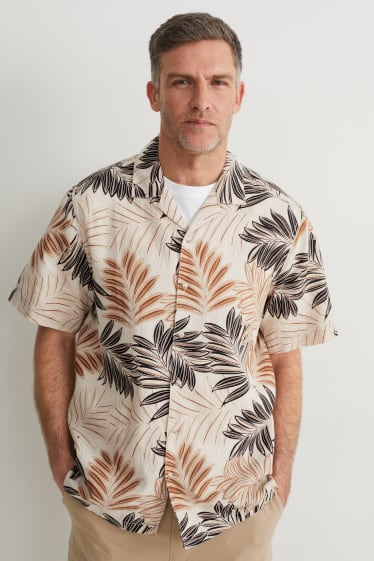 Home - Camisa - regular fit - coll solapa - mescla de lli - beix