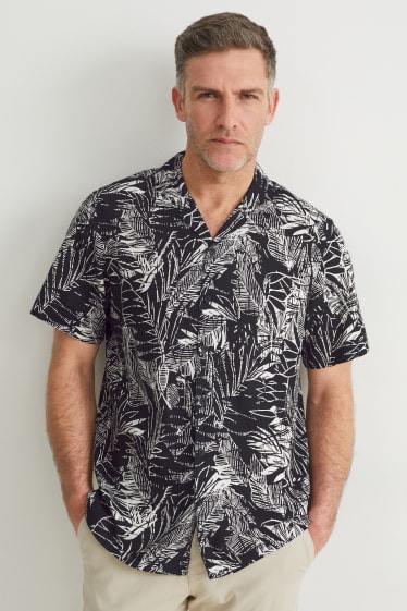 Hombre - Camisa - regular fit - cuello solapa - mezcla de lino - negro