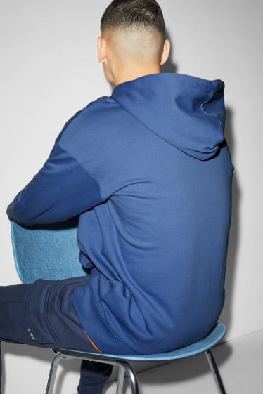 Hommes - Sweat zippé en finition molleton avec capuche - bleu