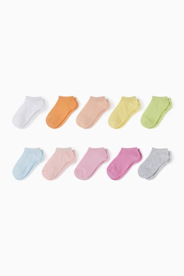 Niños - Pack de 10 - calcetines tobilleros - naranja / amarillo