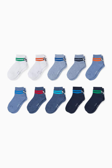 Kinderen - Set van 10 paar - voetbal - sokken met motief - donkerblauw