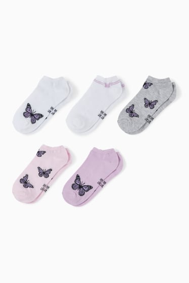 Kinderen - Set van 5 paar - vlinders - sneakersokken met motief - roze