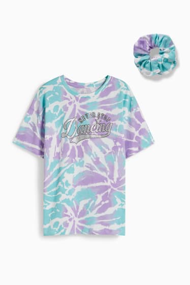 Kinderen - Set - T-shirt en scrunchie - 2-delig - mintgroen