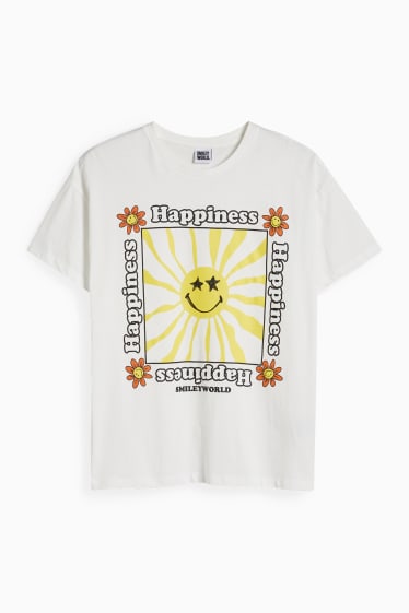 Dames - CLOCKHOUSE - T-shirt - SmileyWorld® - crème wit
