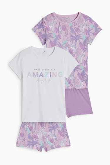 Bambini - Confezione da 2 - pigiama con pantaloni corti - 4 pezzi - viola chiaro