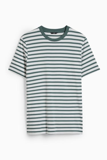 Herren - T-Shirt - gestreift - dunkelgrün / cremeweiß
