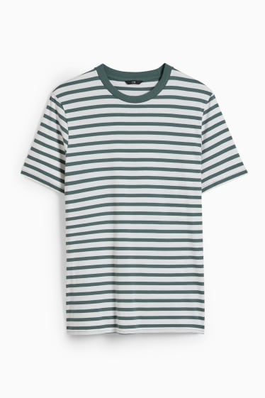 Hommes - T-shirt - à rayures - vert foncé / blanc crème