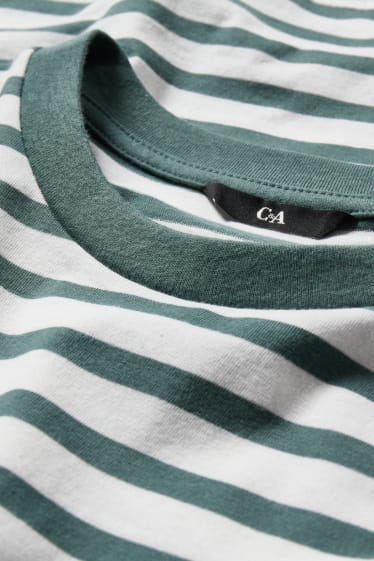 Hommes - T-shirt - à rayures - vert foncé / blanc crème