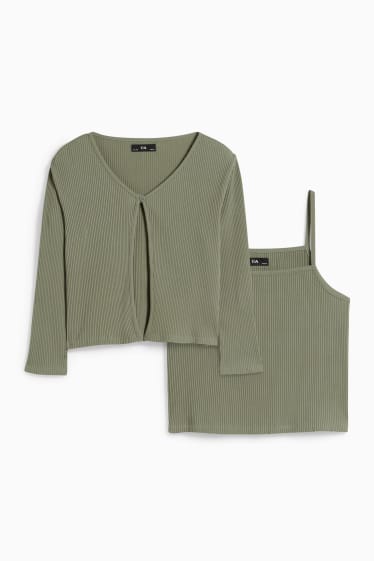 Bambini - Taglie forti - set - cardigan e top - 2 pezzi - verde