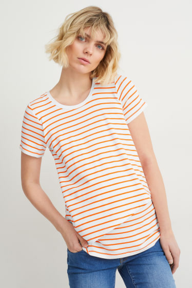 Dames - Voedings-T-shirt - gestreept - wit / oranje