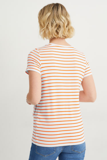 Dames - Voedings-T-shirt - gestreept - wit / oranje