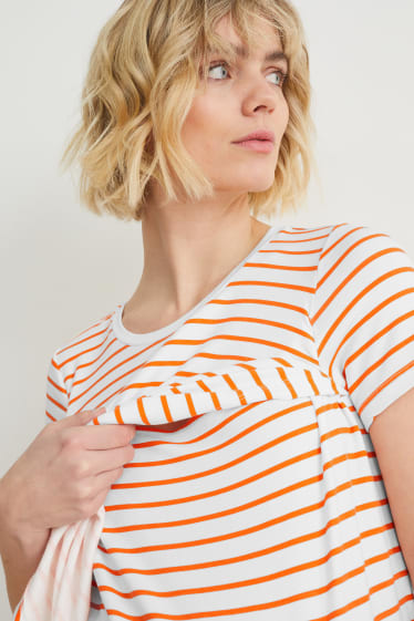 Donna - T-shirt per allattamento - a righe - bianco / arancione