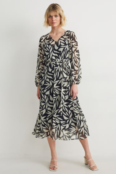 Dames - Jurk van chiffon - met patroon - zwart