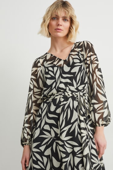 Dames - Jurk van chiffon - met patroon - zwart