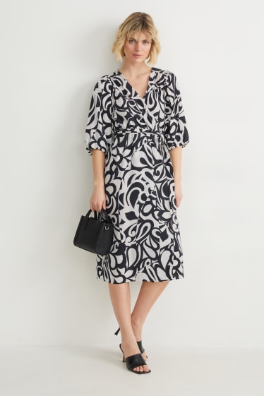 Femmes - Robe croisée - à motif - noir / blanc