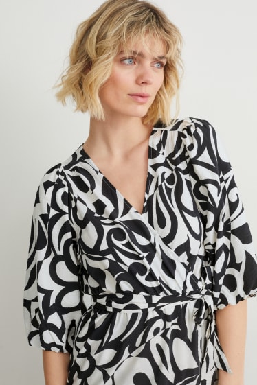 Femmes - Robe croisée - à motif - noir / blanc