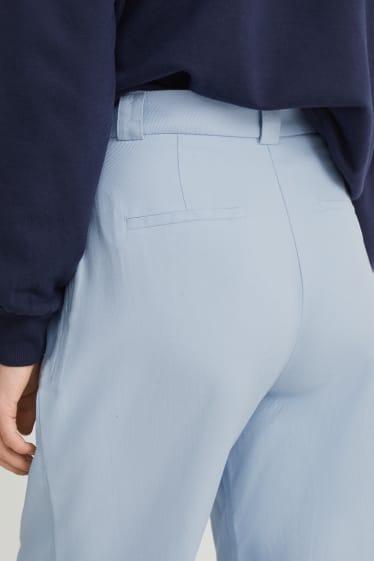 Dámské - Plátěné kalhoty - high waist - wide leg - světle modrá