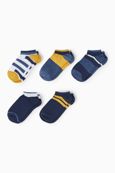 Enfants - Lot de 5 paires - chaussettes - à rayures - bleu foncé