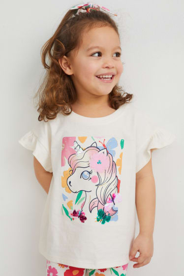 Copii - Fete - Unicorn - set - tricou cu mânecă scurtă și elastic de păr - 2 piese - alb-crem