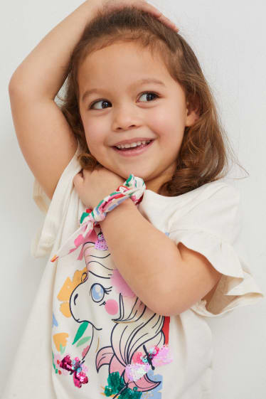 Copii - Fete - Unicorn - set - tricou cu mânecă scurtă și elastic de păr - 2 piese - alb-crem