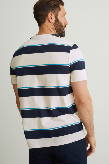 Men - T-shirt - striped - light beige