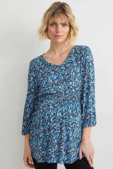 Donna - Maglia a maniche lunghe premaman - a fiori - blu scuro