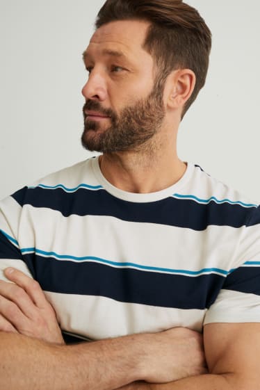 Men - T-shirt - striped - light beige