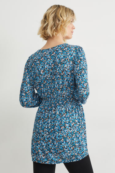 Donna - Maglia a maniche lunghe premaman - a fiori - blu scuro