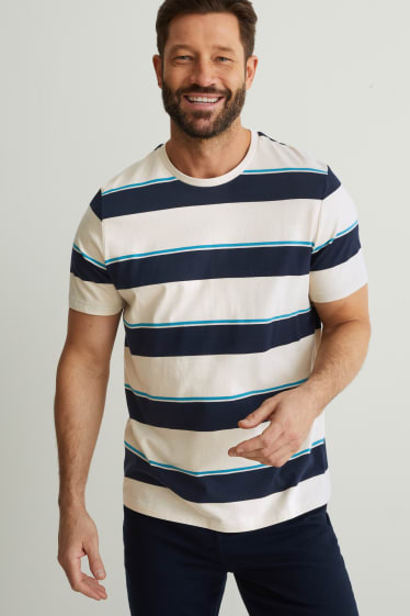 Men - T-shirt - striped - light beige