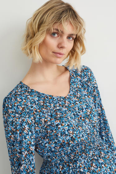 Femei - Tricou cu mânecă lungă gravide - cu flori - albastru închis