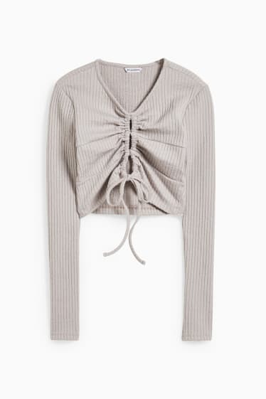 Damen - Crop Langarmshirt - grau
