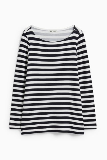 Donna - Maglia a maniche lunghe per allattamento - a righe - blu scuro / bianco