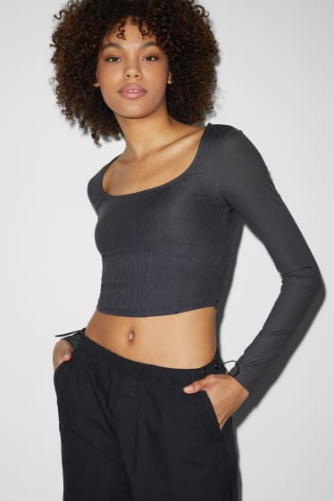 Teens & young adults - CLOCKHOUSE - cropped long sleeve top - dark gray