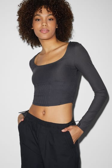 Damen - Crop Langarmshirt - dunkelgrau