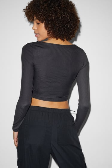 Damen - Crop Langarmshirt - dunkelgrau