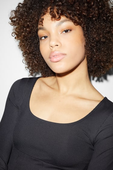 Damen - Crop Langarmshirt - dunkelgrau