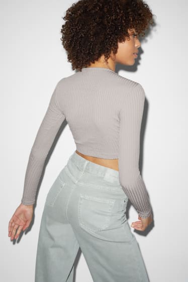 Damen - Crop Langarmshirt - grau