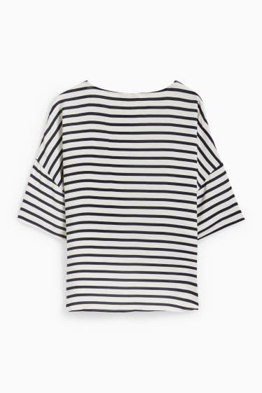 Damen - Bluse - gestreift - dunkelblau / cremeweiss