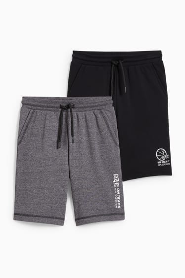 Kinder Jungen - Multipack 2er - Sweatshorts - grau-melange
