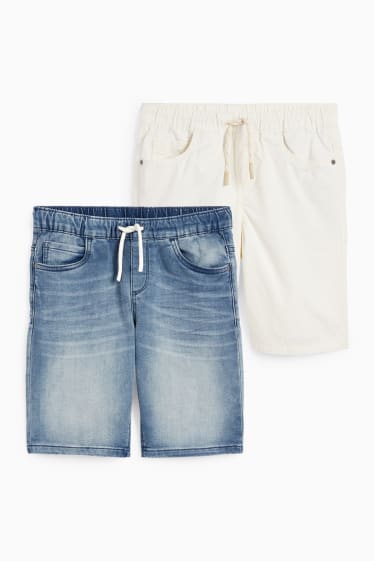 Enfants - Lot de 2 - shorts en jean et en tissu - jean bleu clair
