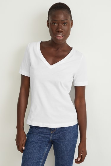 Damen - Multipack 5er - T-Shirt - weiß