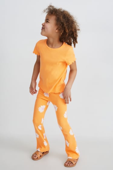 Bambini - Set - t-shirt e leggings svasati - 2 pezzi - arancione