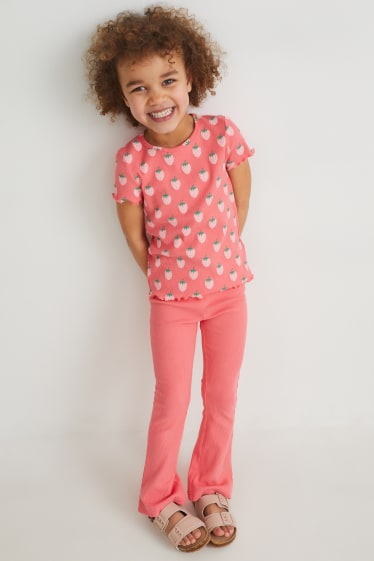 Bambine - Set - maglia a maniche corte e leggings svasati - 2 pezzi - fucsia