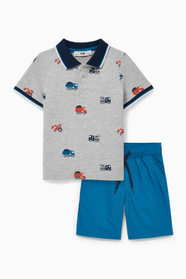 Kinder - Set - Poloshirt und Shorts - 2 teilig - hellgrau-melange