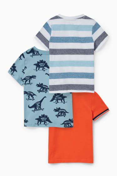 Kinderen - Set van 3 - dino - poloshirt en 2 T-shirts - blauw