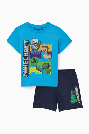 Dzieci - Minecraft - krótka piżamka - 2 części - niebieski