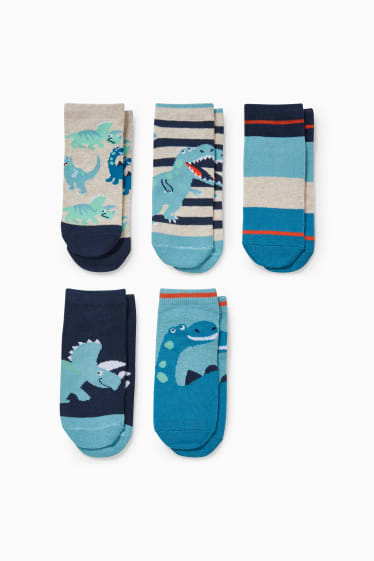 Enfants - Lot de 5 paires - Dinosaure - chaussettes à motif - bleu