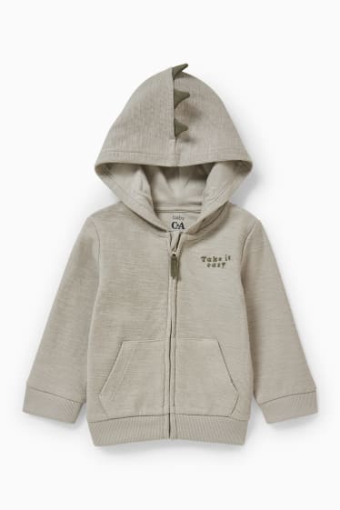 Baby: jongens - Dino - baby-sweatvest met capuchon - grijs