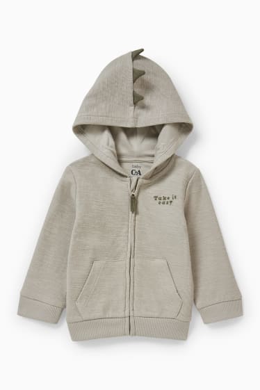 Babys - Dino - Baby-Sweatjacke mit Kapuze - grau