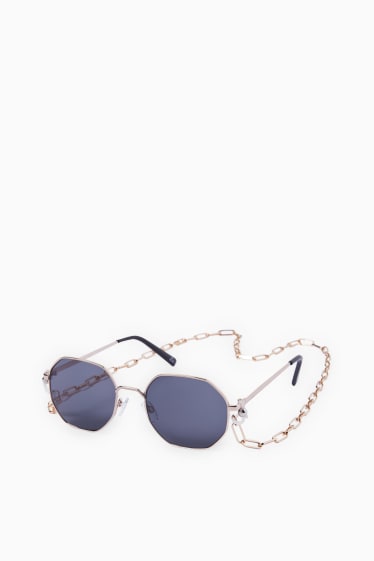 Damen - Set - Sonnenbrille und Brillenkette - 2 teilig - schwarz